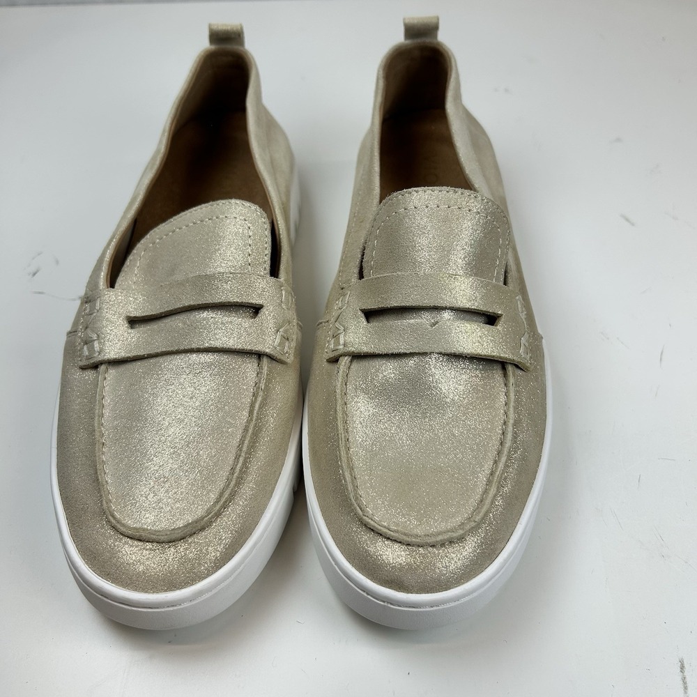 Vionic Uptown Penny Loafers Sz 7 Wide Gold Leather Comfort Slip On Round Toe‎ - Picture 2 of 8